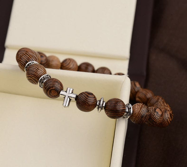 UD Meditation Prayer Wood Bead Bracelet Elastic Stretch