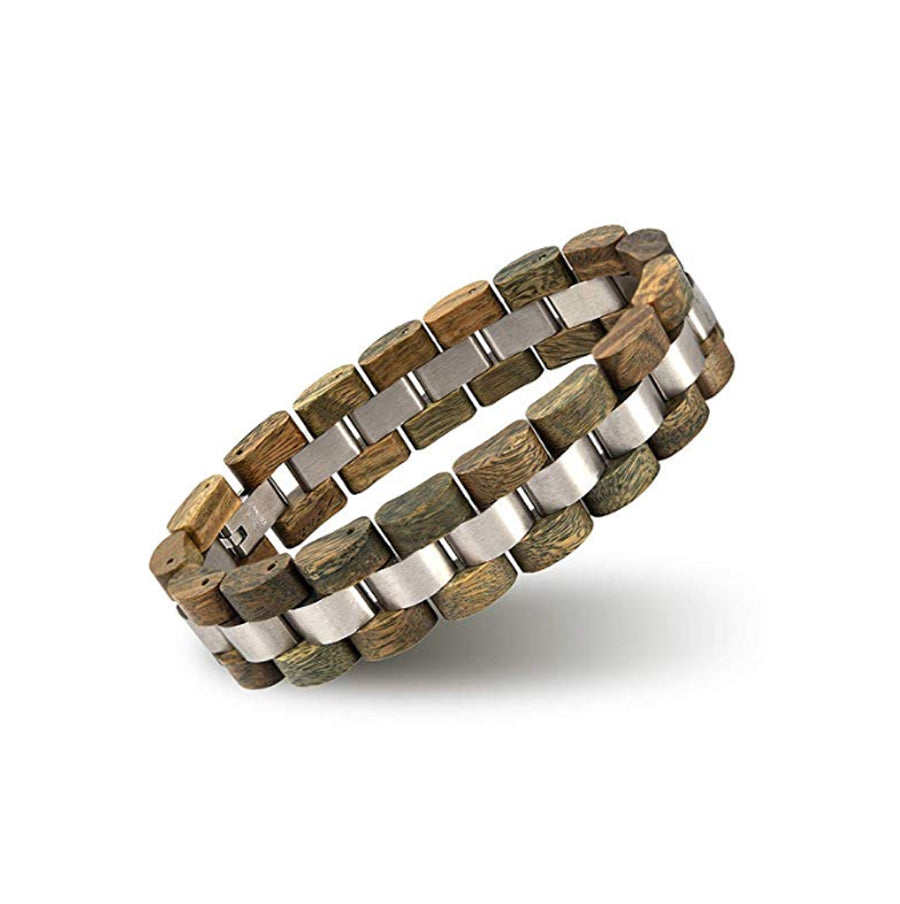 Mens Wooden Bracelet Stylish Vera Wood & Stainless Steel Combined Wooden Bangle