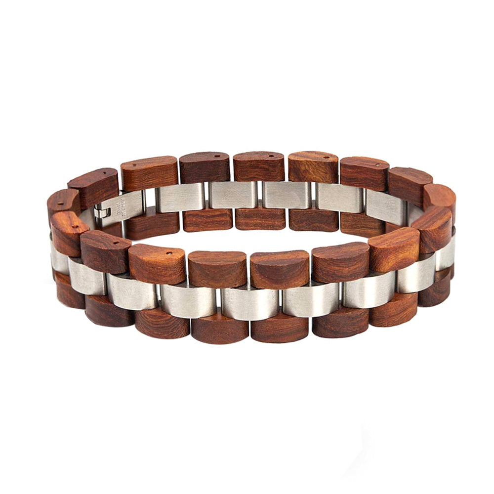 Wood bracelet w metal bead, 8mm, stretchcord – Silver Hills Gems