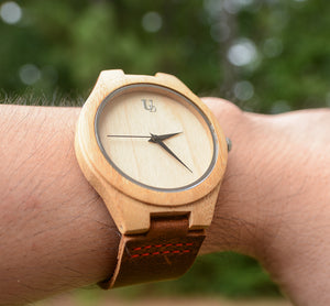 Minimalist Engraved Bamboo Watches With Premium Leather Band