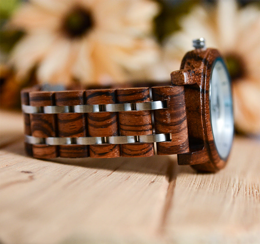 Minimalist Watch Round Zebra Wooden Watch Luxury Wood and