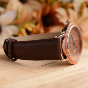Minimalist stainless steel in silver natural wooden watch with premium leather band