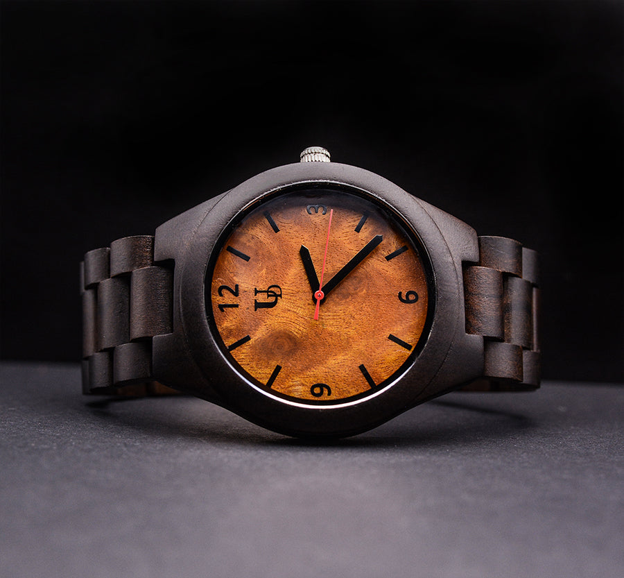 Volcano Dark Round Wood Watch