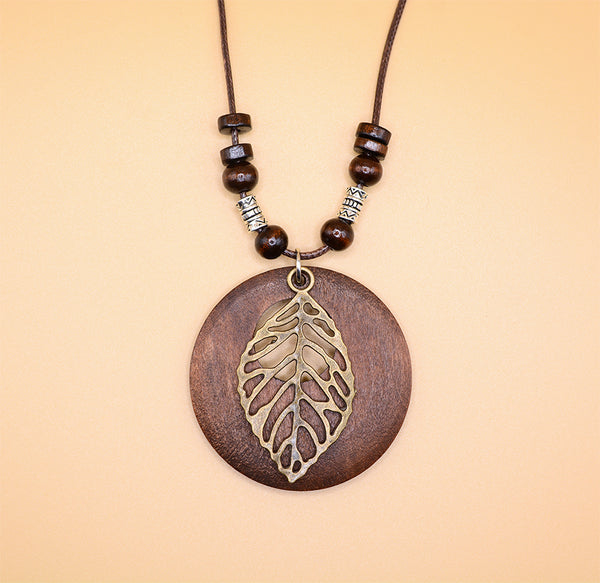Handmade Brown Wooden Leaf Necklace