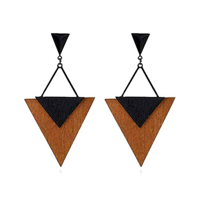 Wooden Earrings for Women - Big Triangle Geometric Wood Drop Dangle Hook Earrings