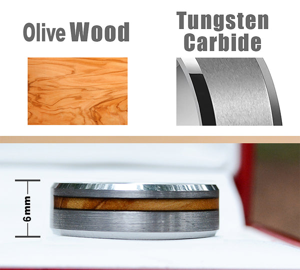 Elegance Defined: Tungsten Rings for Women with Olive Wood Inlay