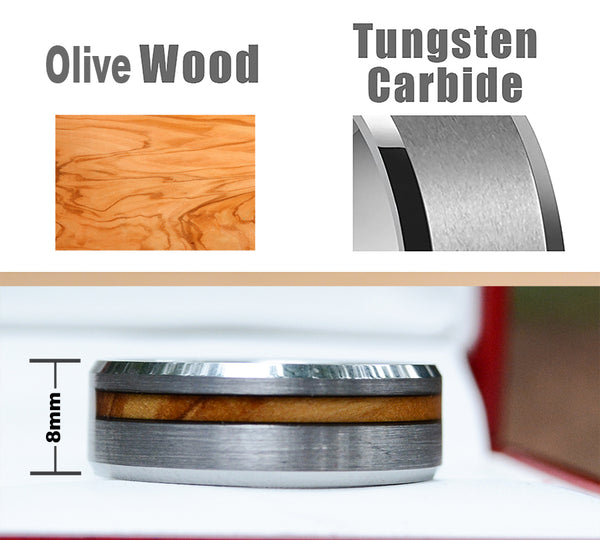 UXD Tungsten Rings For Men with Olive Wood Inlay