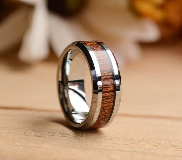 Eternal Harmony: His and Hers Tungsten Ring Set with Koa Wood Inlay