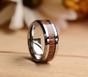 Match His and Hers Tungsten Ring Set With Koa Wood Inlay