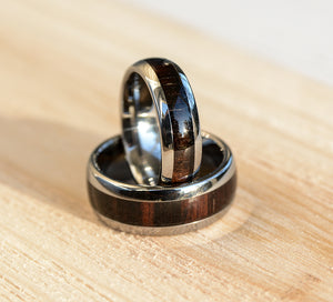 Match His and Hers Tungsten Band with Purple heart Wood Inlay
