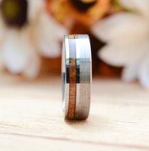 Tungsten Carbide Ring Brushed Wedding Band with Wood Inlay Comfort Fit