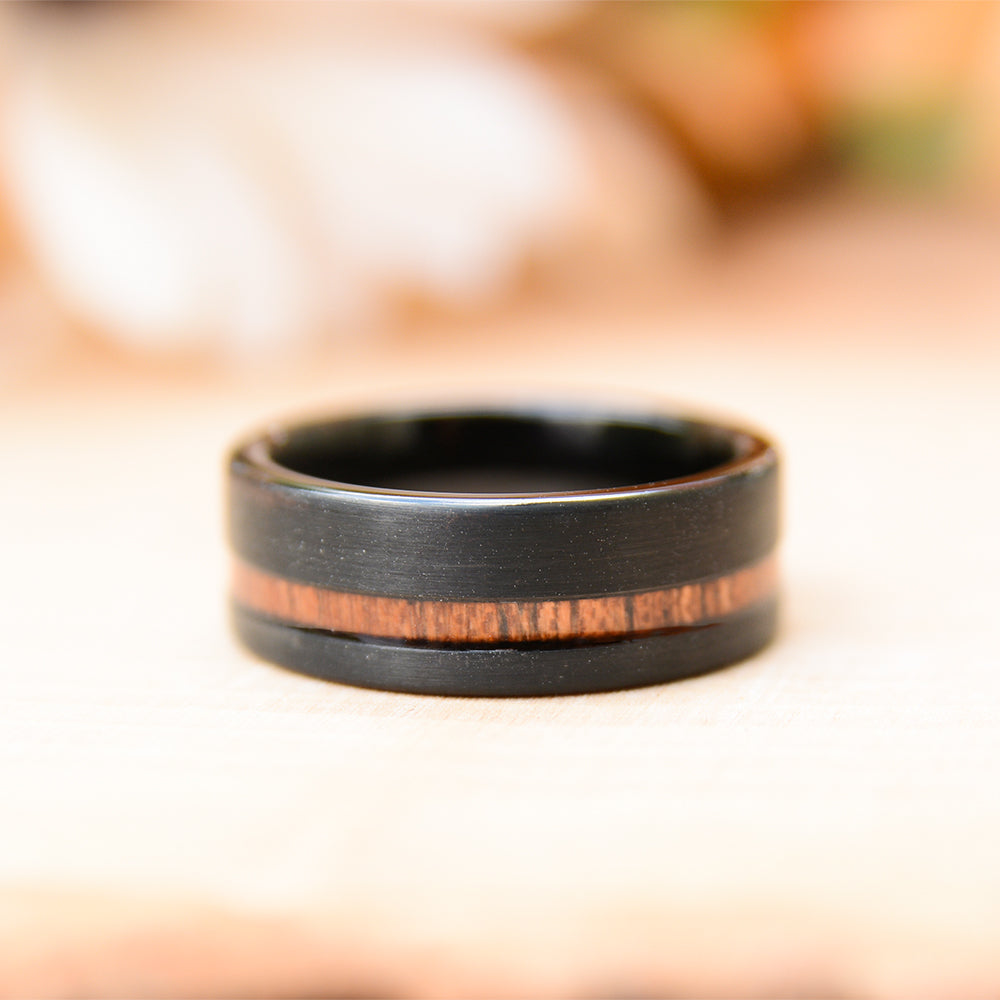 Wedding Rings For Men 8mm Black Tungsten Carbide Wooden Ring Matte Brushed