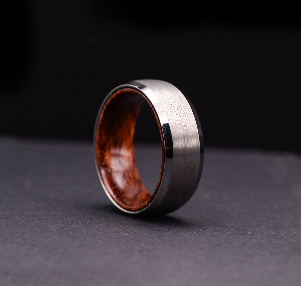 Urban Designer Tungsten Wedding Rings for Men with Rosewood Sleeve Interior Comfort Fit