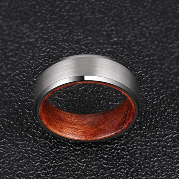 UDX Tungsten Wedding Rings for Men with Rosewood Sleeve Interior Comfort Fit