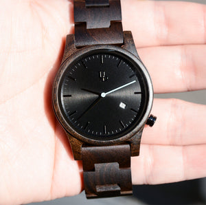 Personalized Gifts for Him: Engraved Dark Wooden Watch With Date Display