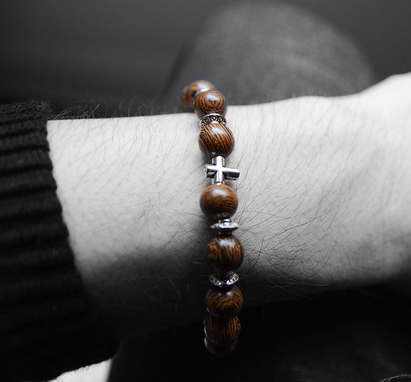 Urban Designer Meditation Prayer Wood Bead Bracelet Elastic Stretch