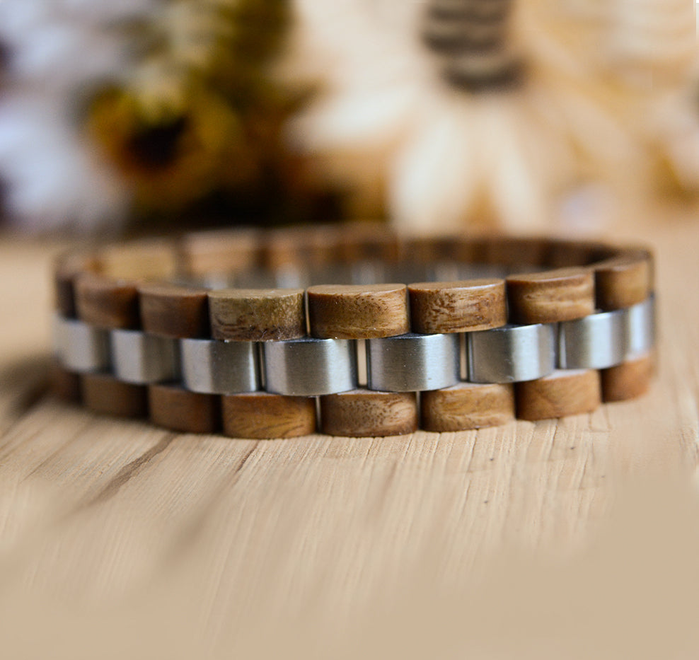UD Mens Wooden Bracelet Stylish Wood Stainless Steel Combined Wooden Bangle Anniversary Gift For Him ?v=1577597281