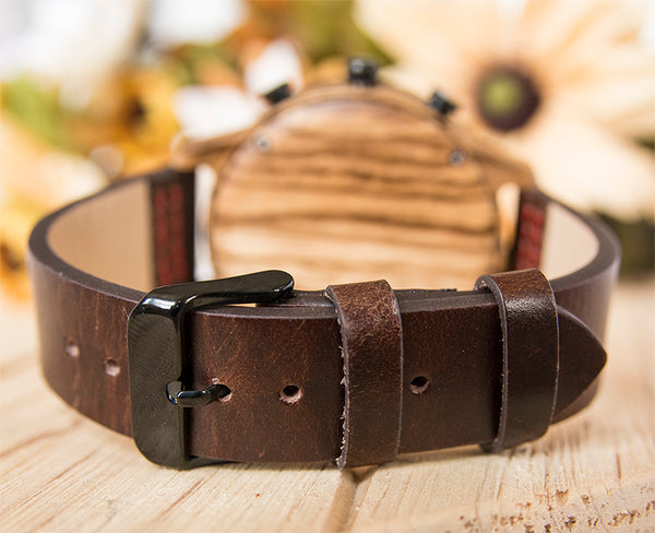 UXD Men's Chronograph Zebra Wooden Watch With Premium Leather Band