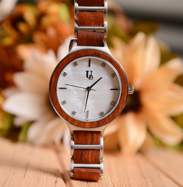 Tulip Wooden Watch For Women With Wood & Stainless Steel Combined Watch Band