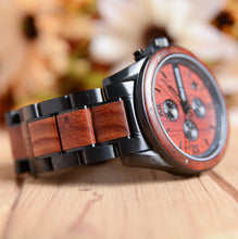 Volcano Chronograph Wood Watch For Men Red Wood Band with Dark Metal Combined