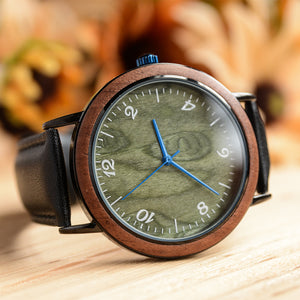 Classic Stainless Steel In Silver Olive Face Wooden Watch With Premium Leather Band