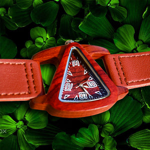 Red Triangle Wood Watch With Premium Leather Strap