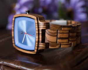 Best Groomsmen Gifts - Engraved Zebra Square Wood Watch With Sapphire Face/Swiss Watch