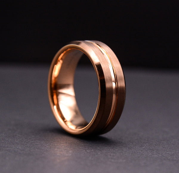 Mens Wedding Band:  Coffee and Rose Gold Tungsten Band 8mm