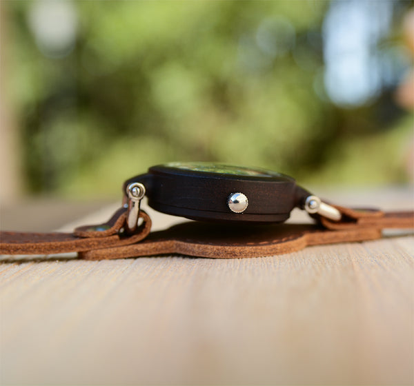 Dark Wooden Watches For Women with Premium Leather Strap