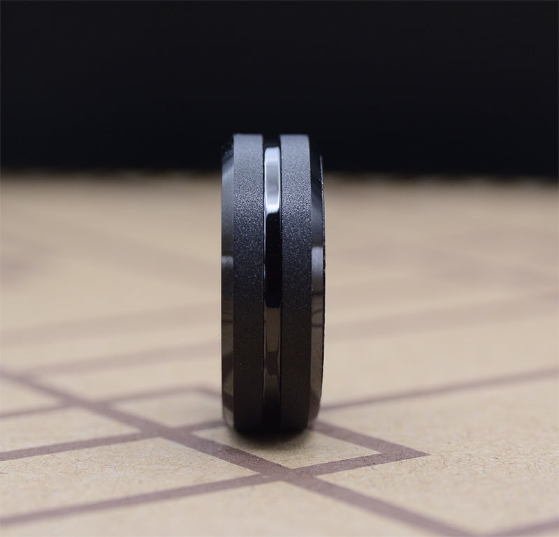 Mens Wedding Rings Black Tungsten Carbide Wedding Ring Wood Inlay Matte ...