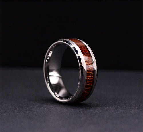 Wooden Wedding Rings Mens Tungsten Rings with Wood Inlay and Hammered Texture | Urban Designer