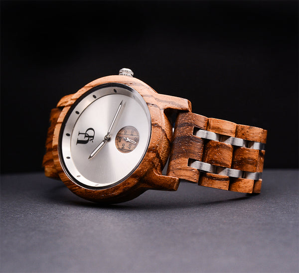 Minimalist Round Zebra Wooden Watch Luxury Wood & Stainless Steel Combined Watch Band