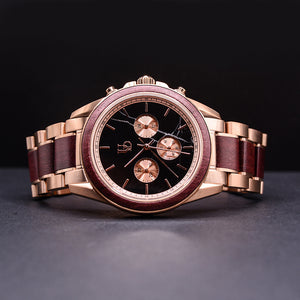 Rose Heart Chronograph Wood Watch For Men Red Wood Band with Rose Metal Combined