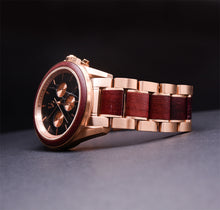 Rose Heart Chronograph Wood Watch For Men Red Wood Band with Rose Metal Combined