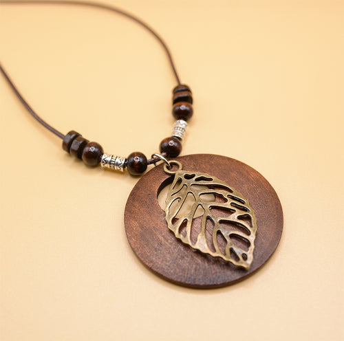 Brown Wooden Leaf Necklace | Hippie Solid Wood Necklace | Nature Inspired Leaf Jewelry | Dainty Wooden Necklace | Gift for her
