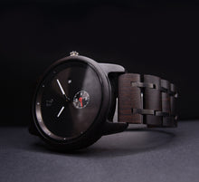Mens Minimalist Round Black Wooden Watches/Wood & Stainless Steel Combined Watch Band,Wood and Metal Watch