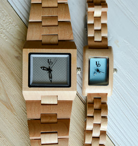 UXD His and Hers Matching Wood Watches - Couples Wood Watch Set