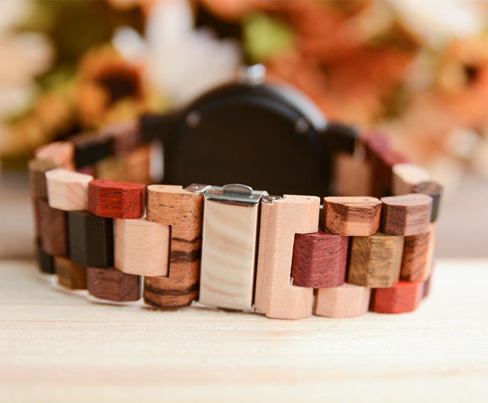 UXD Color Block Fashion Wooden Watch For Men