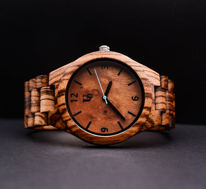 Wooden Watches For Men Personalized/Engraved Dark Round Wooden Watch With Natural Wood Face | Urban Designer