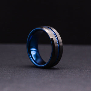 Wedding Band Men Dark Tungsten Wedding Ring For Men With Blue Color Combine | Urban Designer
