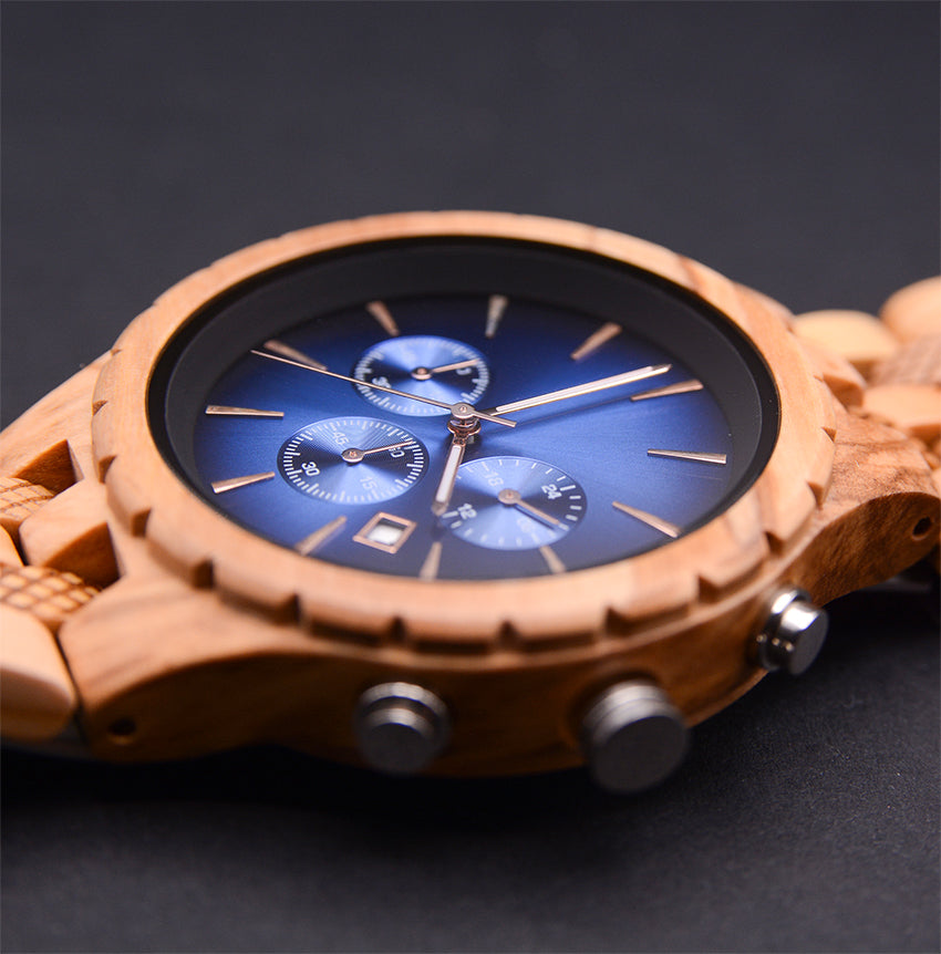Classic Engraved Mens Dark Wood Watch With Sapphire Face