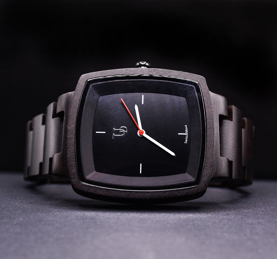 UXD Minimalist Dark Square Wood Watch Swiss Movt