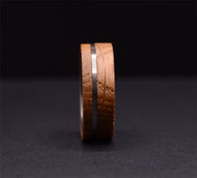 Tungsten Carbide Mens Wedding Band With CASK Wood Inlaid