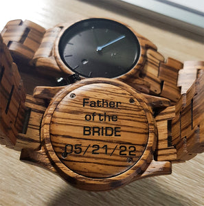 Personalized Engraved Zebra Round Wooden Watch With Date Display