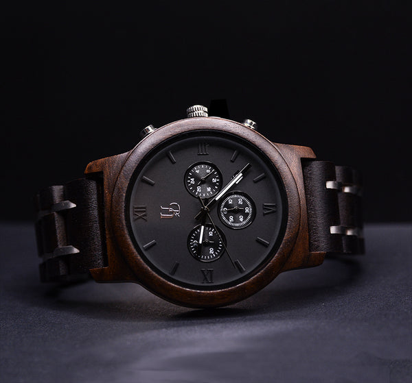 Chronograph Watches For Men With Dark Wood & Stainless Steel Combined Watch Band | Urban Designer