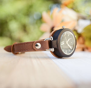 Dark Wooden Watches For Women with Premium Leather Strap