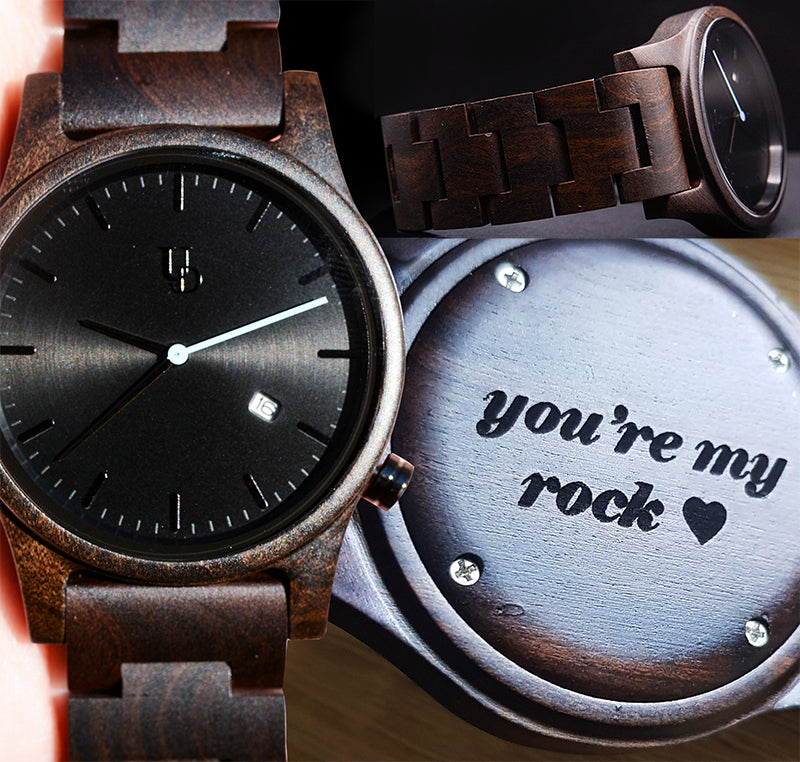 Personalized Gifts For Him Engraved Dark Wooden Watches For Men | Wood Anniversary Gifts