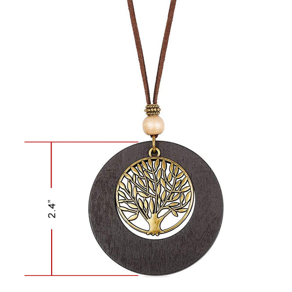 Handmade Wooden Necklace Long Leather Pendant