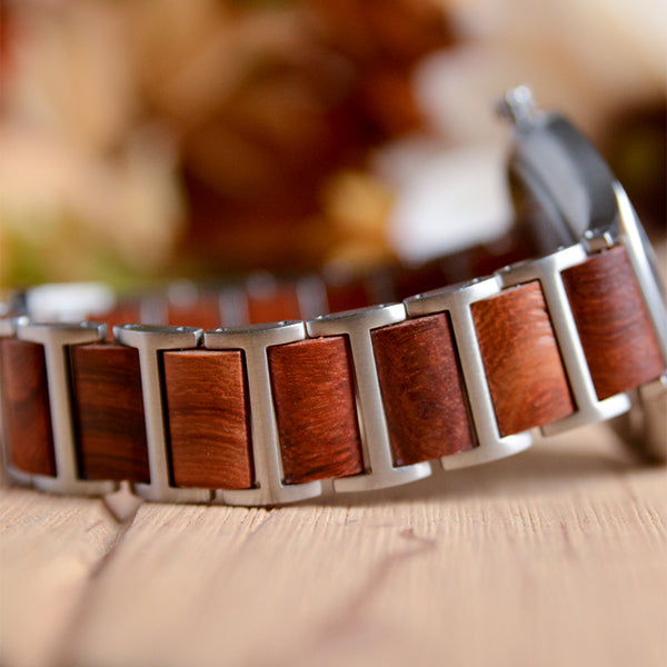 Tulip Wooden Watch For Women With Wood & Stainless Steel Combined Watch Band