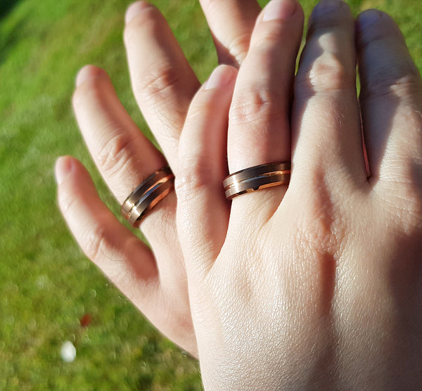 Match His and Hers Coffee & Rose Gold Tungsten Bands-Wedding Band Set